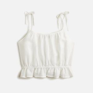 J. Crew White Ruffle Waist Linen Tank Top